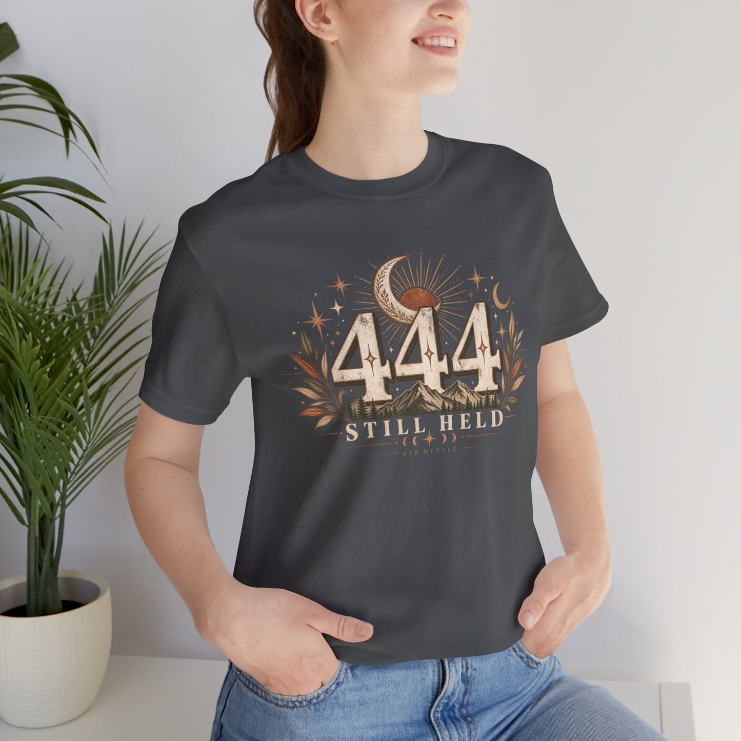 444 Still Held Tee — Spiritual Moon Anniversary T‑Shirt