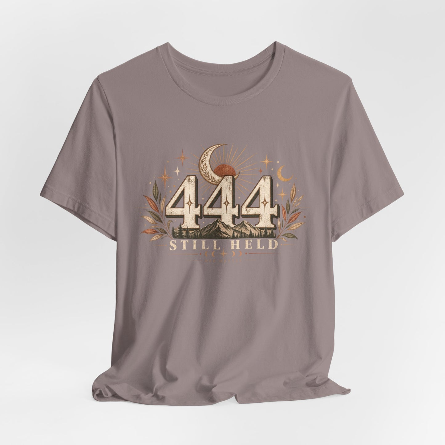 444 Still Held Tee — Spiritual Moon Anniversary T‑Shirt