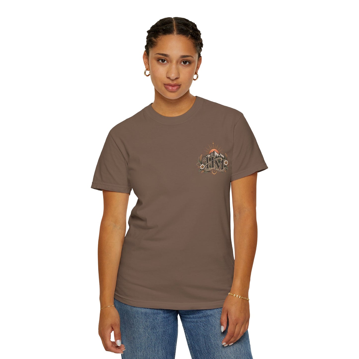 Her Mettle T-Shirt — Mountain Floral Graphic Tee ("Her Mettle: Strength Has a Story")