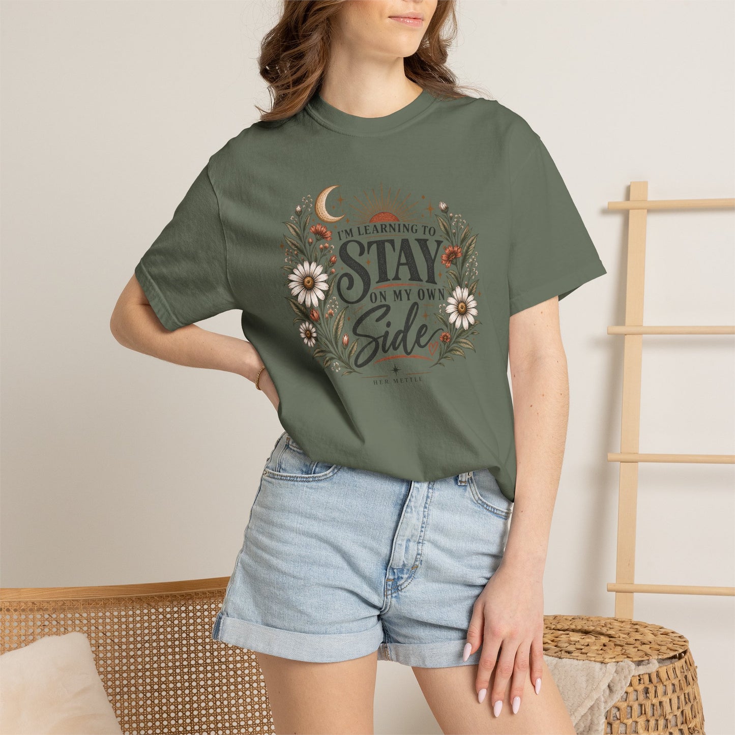 Stay on My Side T-Shirt — Floral Moon Graphic Tee