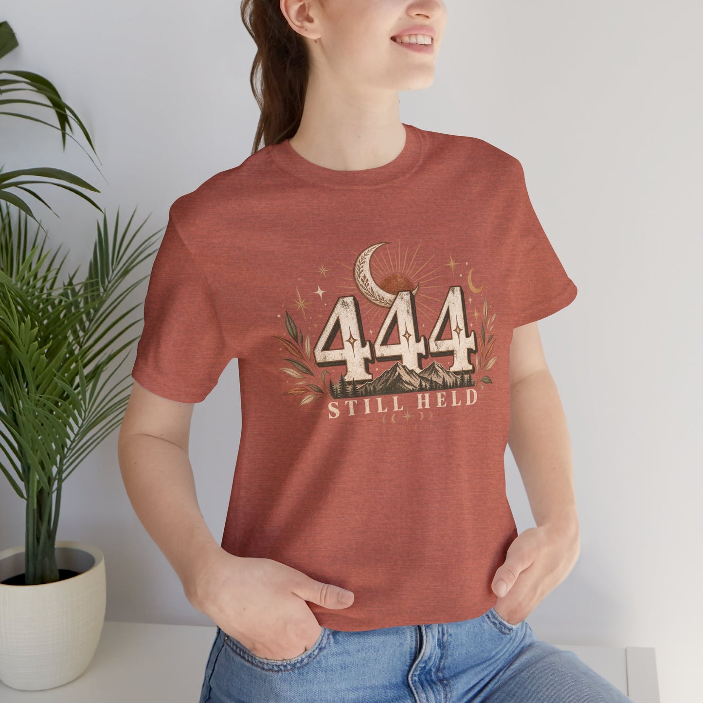 444 Still Held Tee — Spiritual Moon Anniversary T‑Shirt