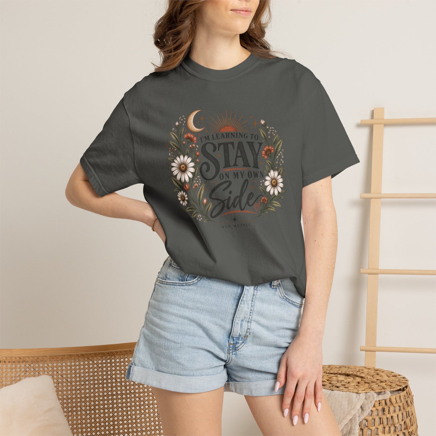 Stay on My Side T-Shirt — Floral Moon Graphic Tee