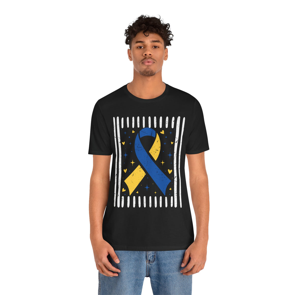 Down Syndrome Blue and Yellow Awareness Ribbon Support T-Shirt