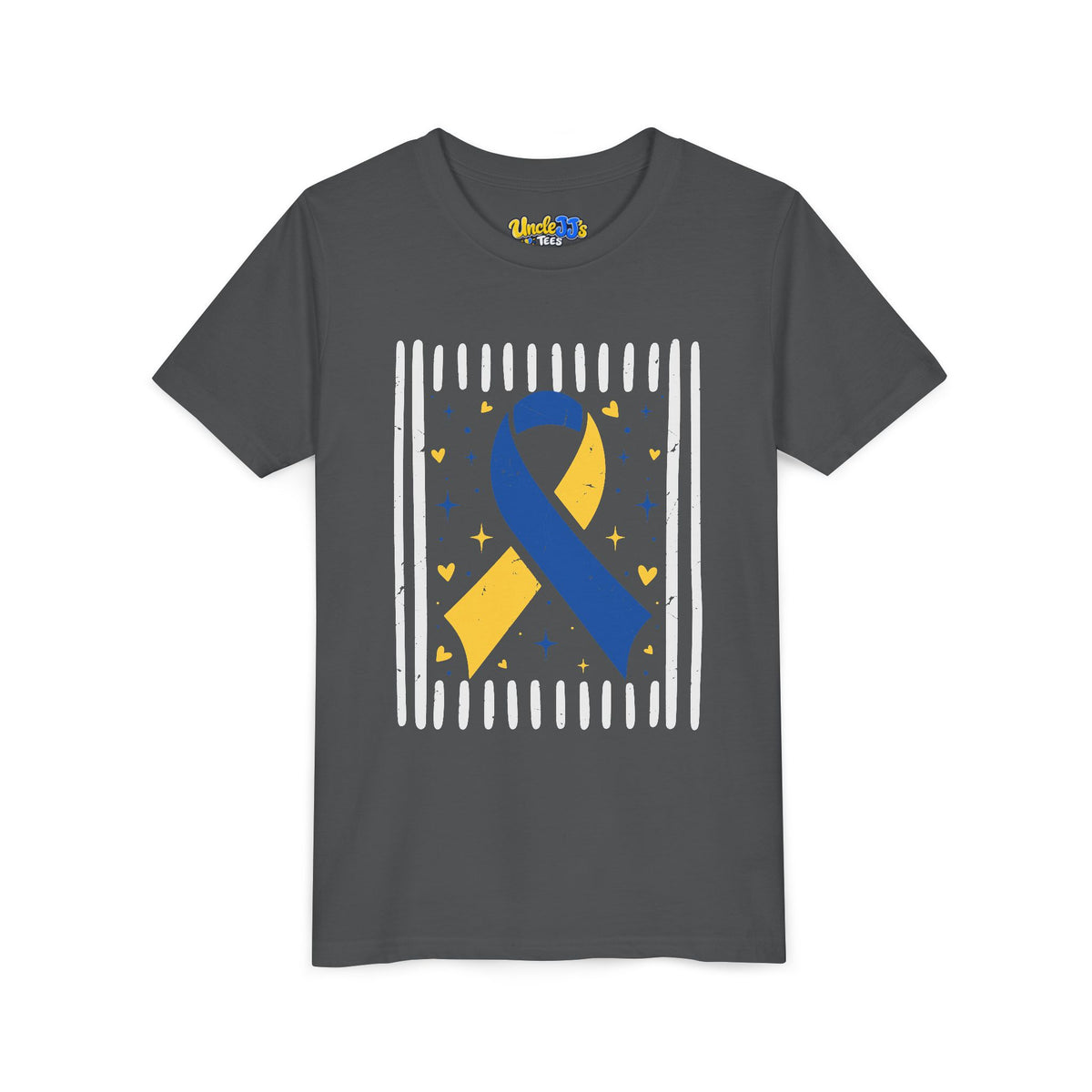 Youth Down Syndrome Blue and Yellow Awareness Ribbon T-Shirt