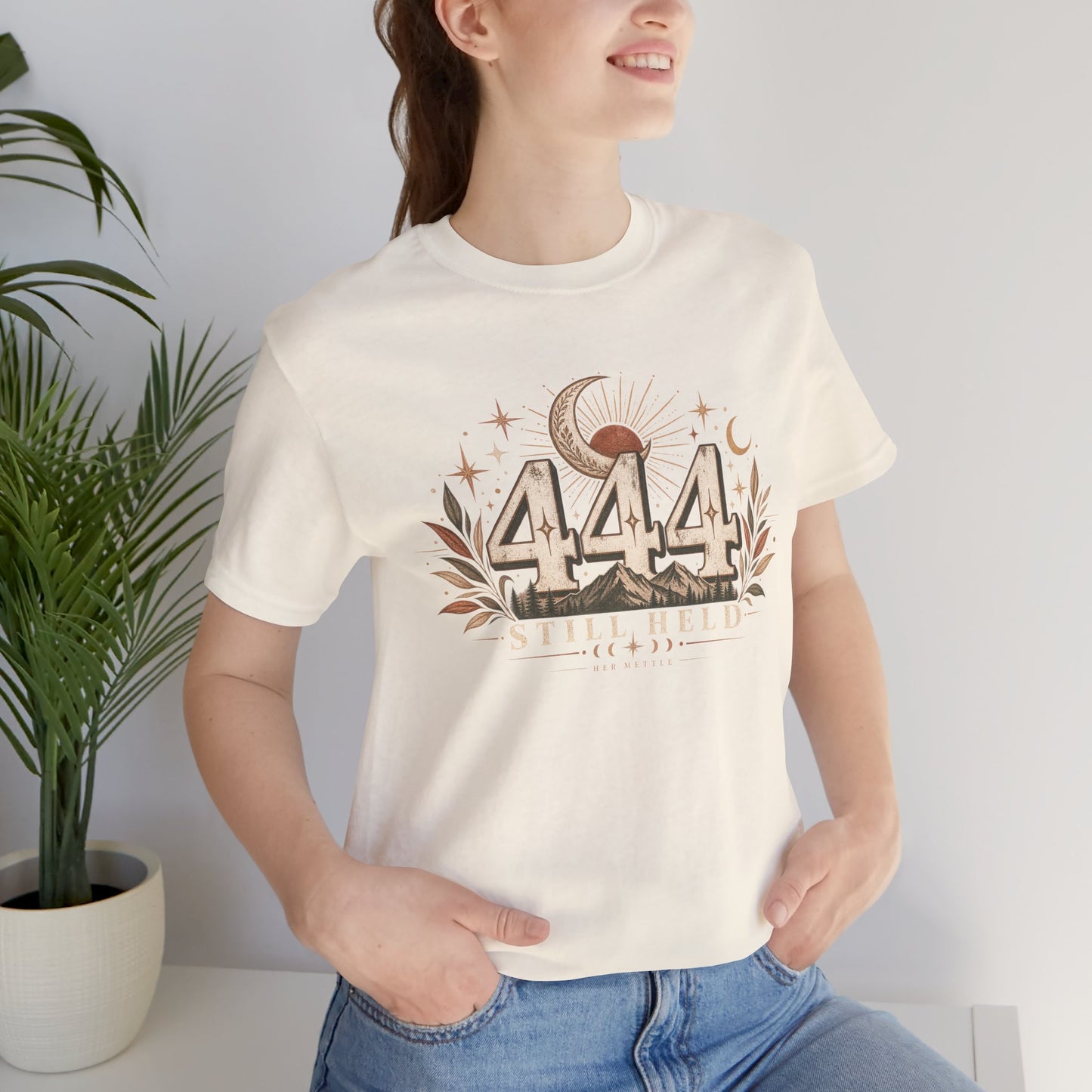444 Still Held Tee — Spiritual Moon Anniversary T‑Shirt
