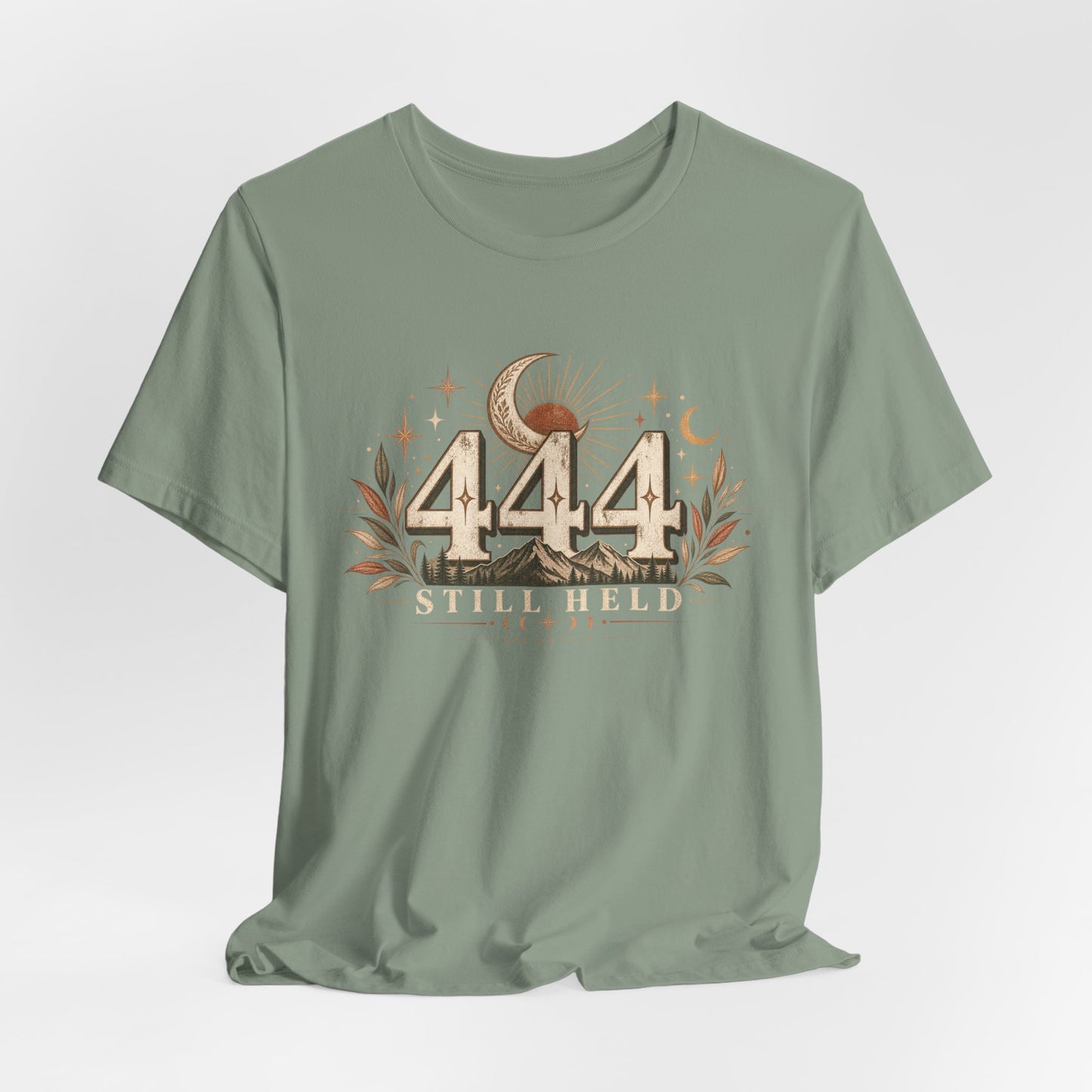 444 Still Held Tee — Spiritual Moon Anniversary T‑Shirt