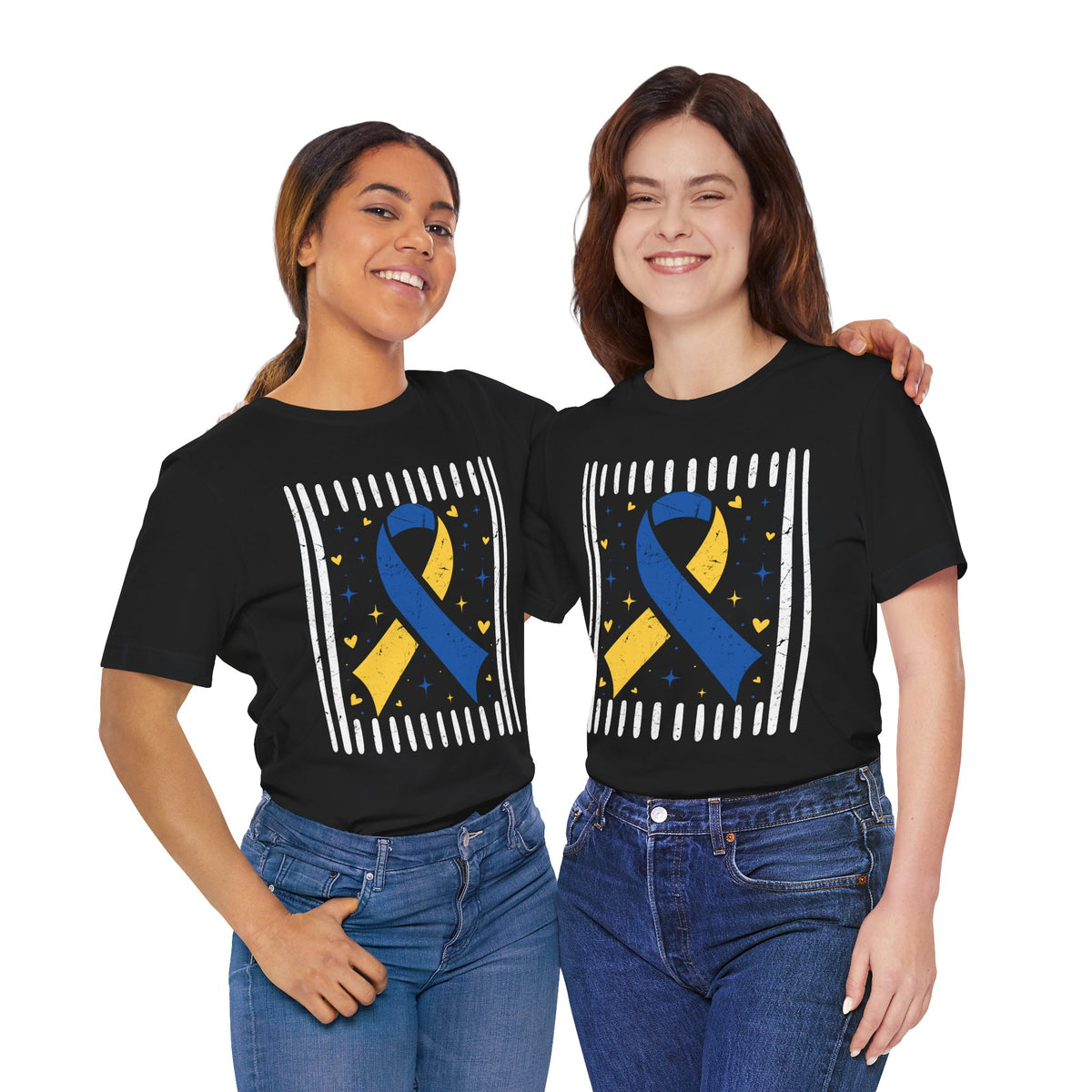 Down Syndrome Blue and Yellow Awareness Ribbon Support T-Shirt