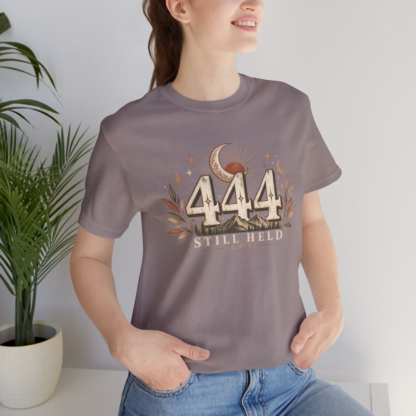 444 Still Held Tee — Spiritual Moon Anniversary T‑Shirt