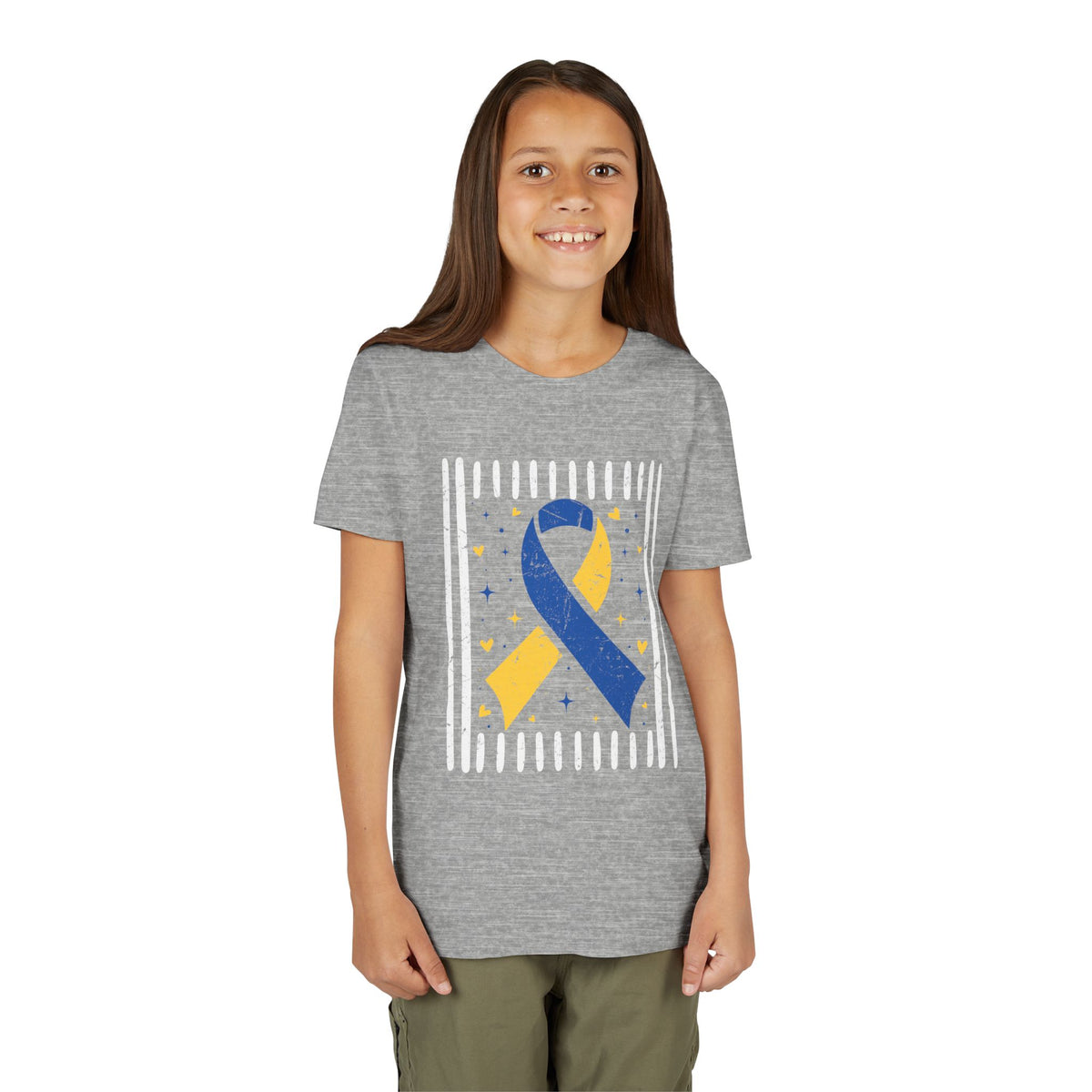 Youth Down Syndrome Blue and Yellow Awareness Ribbon T-Shirt