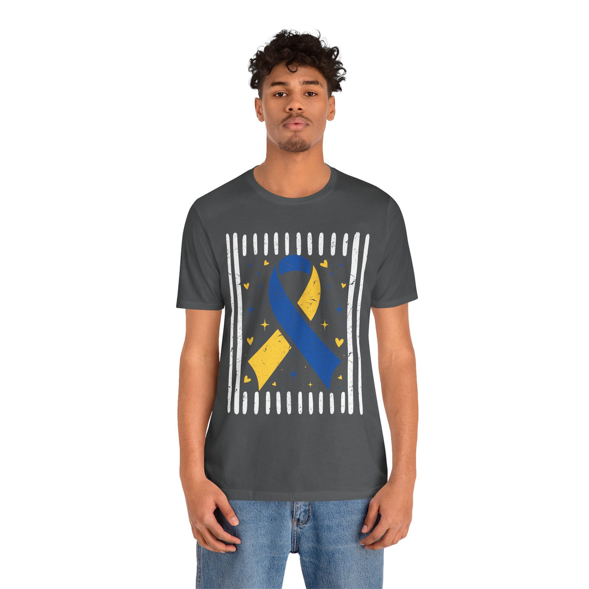 Down Syndrome Blue and Yellow Awareness Ribbon Support T-Shirt